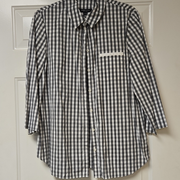 Lafayette 148 New York Gray and White Button Down Shirt - Picture 1 of 7